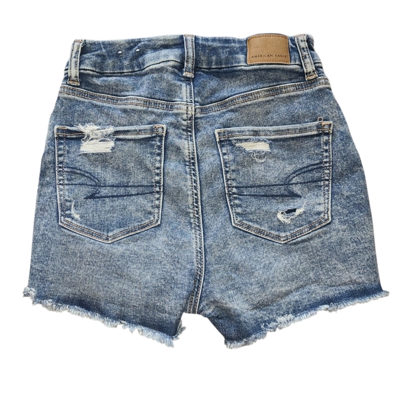 Women's AE Next Level Stretch Curvy Hi Rise Shortie Size 0 Distressed Shorts! - Picture 4 of 14